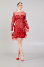 Load image into Gallery viewer, Mini Dress with Feather Skirt Detail
