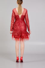 Load image into Gallery viewer, Mini Dress with Feather Skirt Detail
