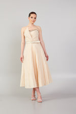 Load image into Gallery viewer, Strapless Dress with Belt Detail and Pleated Skirt
