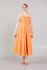 Load image into Gallery viewer, Strapless Dress with Belt Detail and Pleated Skirt
