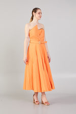 Load image into Gallery viewer, Strapless Dress with Belt Detail and Pleated Skirt
