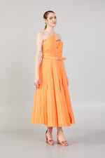 Load image into Gallery viewer, Strapless Dress with Belt Detail and Pleated Skirt
