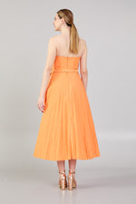 Load image into Gallery viewer, Strapless Dress with Belt Detail and Pleated Skirt
