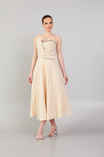 Load image into Gallery viewer, Strapless Dress with Belt Detail and Pleated Skirt
