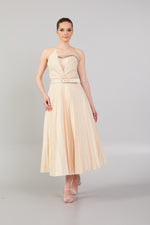 Load image into Gallery viewer, Strapless Dress with Belt Detail and Pleated Skirt
