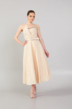 Load image into Gallery viewer, Strapless Dress with Belt Detail and Pleated Skirt
