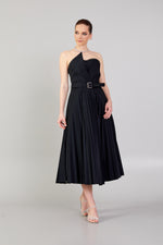 Load image into Gallery viewer, Strapless Dress with Belt Detail and Pleated Skirt
