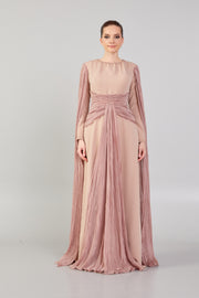 Hijab Evening Dress with Cape Sleeve Detail and Waist Detail