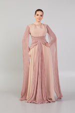 Load image into Gallery viewer, Hijab Evening Dress with Cape Sleeve Detail and Waist Detail
