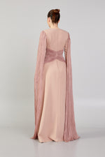 Load image into Gallery viewer, Hijab Evening Dress with Cape Sleeve Detail and Waist Detail
