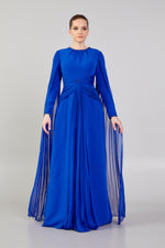 Load image into Gallery viewer, Hijab Evening Dress with Cape Sleeve Detail and Waist Detail
