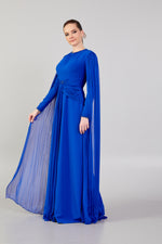 Load image into Gallery viewer, Hijab Evening Dress with Cape Sleeve Detail and Waist Detail
