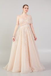 انتفض الكتف غير المتكافئة فستان سهرة مفصل