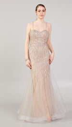 Load image into Gallery viewer, Mermaid Evening Dress with Rope Straps and Embroidered Tulle Detail
