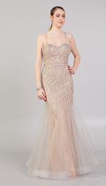 Load image into Gallery viewer, Mermaid Evening Dress with Rope Straps and Embroidered Tulle Detail
