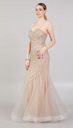 Load image into Gallery viewer, Mermaid Evening Dress with Rope Straps and Embroidered Tulle Detail
