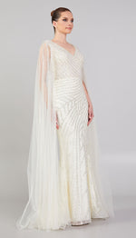 Load image into Gallery viewer, Special Evening Dress with Tulle Cape Detail and Allover Embroidery
