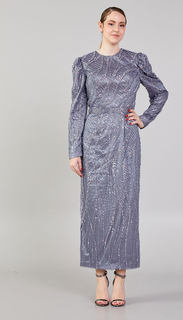 Fish Model Embroidered Evening Dress