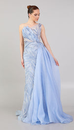 Load image into Gallery viewer, Special Evening Dress with Tiered Collar Detail, Cape and Embroidery
