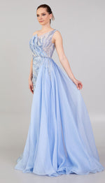 Load image into Gallery viewer, Special Evening Dress with Tiered Collar Detail, Cape and Embroidery
