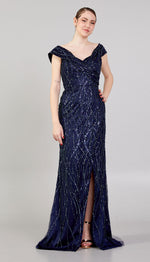 Load image into Gallery viewer, Delicately Embroidered Tulle Cape Evening Dress
