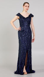 Load image into Gallery viewer, Delicately Embroidered Tulle Cape Evening Dress
