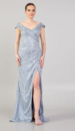 Load image into Gallery viewer, Delicately Embroidered Tulle Cape Evening Dress
