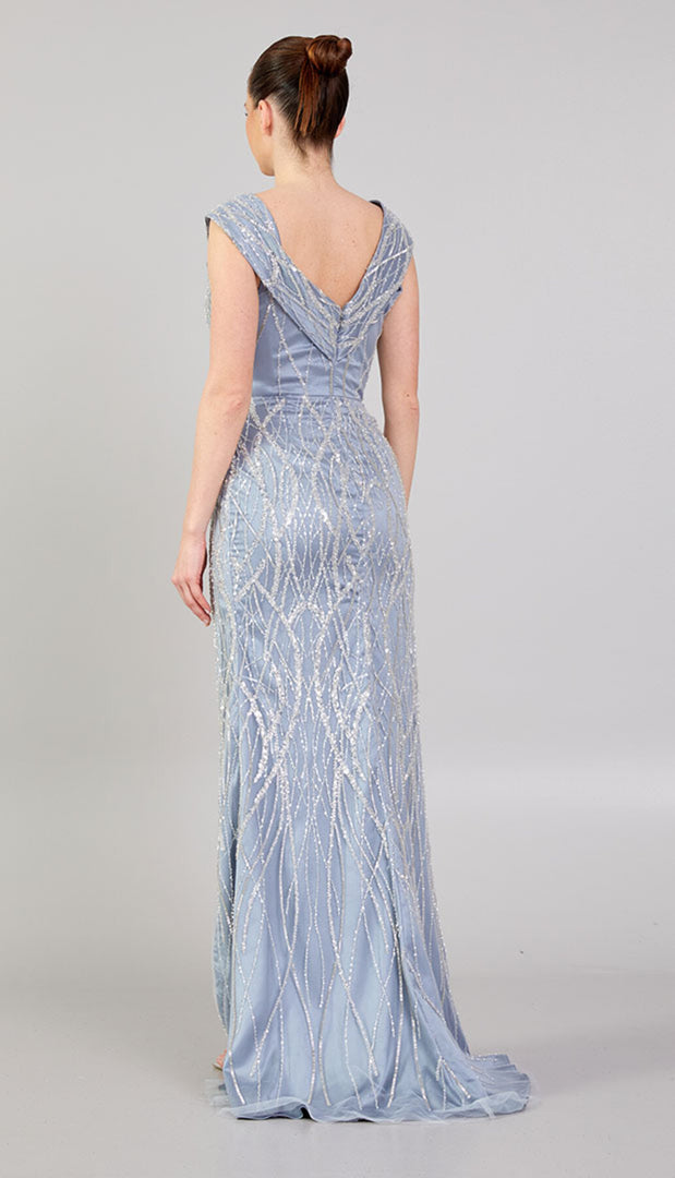 Delicately Embroidered Tulle Cape Evening Dress