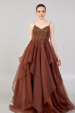 Load image into Gallery viewer, Evening Dress with Embroidered Detail, Straps and Tulle Skirt Detail
