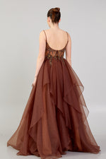 Load image into Gallery viewer, Evening Dress with Embroidered Detail, Straps and Tulle Skirt Detail
