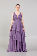 Load image into Gallery viewer, Gathered Chest Detailed Evening Dress with Tiered Skirt
