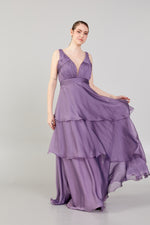 Load image into Gallery viewer, Gathered Chest Detailed Evening Dress with Tiered Skirt
