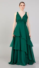 Load image into Gallery viewer, Gathered Chest Detailed Evening Dress with Tiered Skirt
