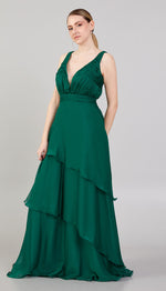 Load image into Gallery viewer, Gathered Chest Detailed Evening Dress with Tiered Skirt
