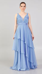 Load image into Gallery viewer, Gathered Chest Detailed Evening Dress with Tiered Skirt
