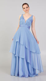 Load image into Gallery viewer, Gathered Chest Detailed Evening Dress with Tiered Skirt
