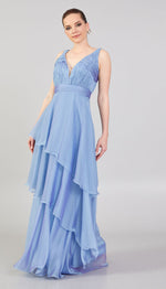 Load image into Gallery viewer, Gathered Chest Detailed Evening Dress with Tiered Skirt
