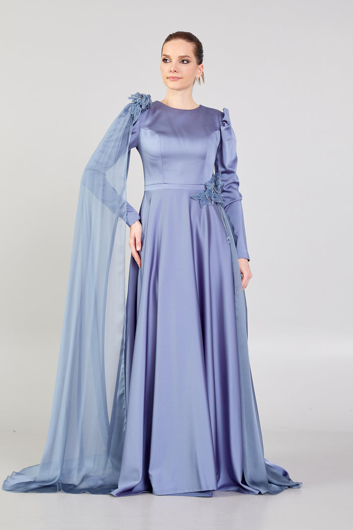 Evening Dress with Waist and Shoulder Detail