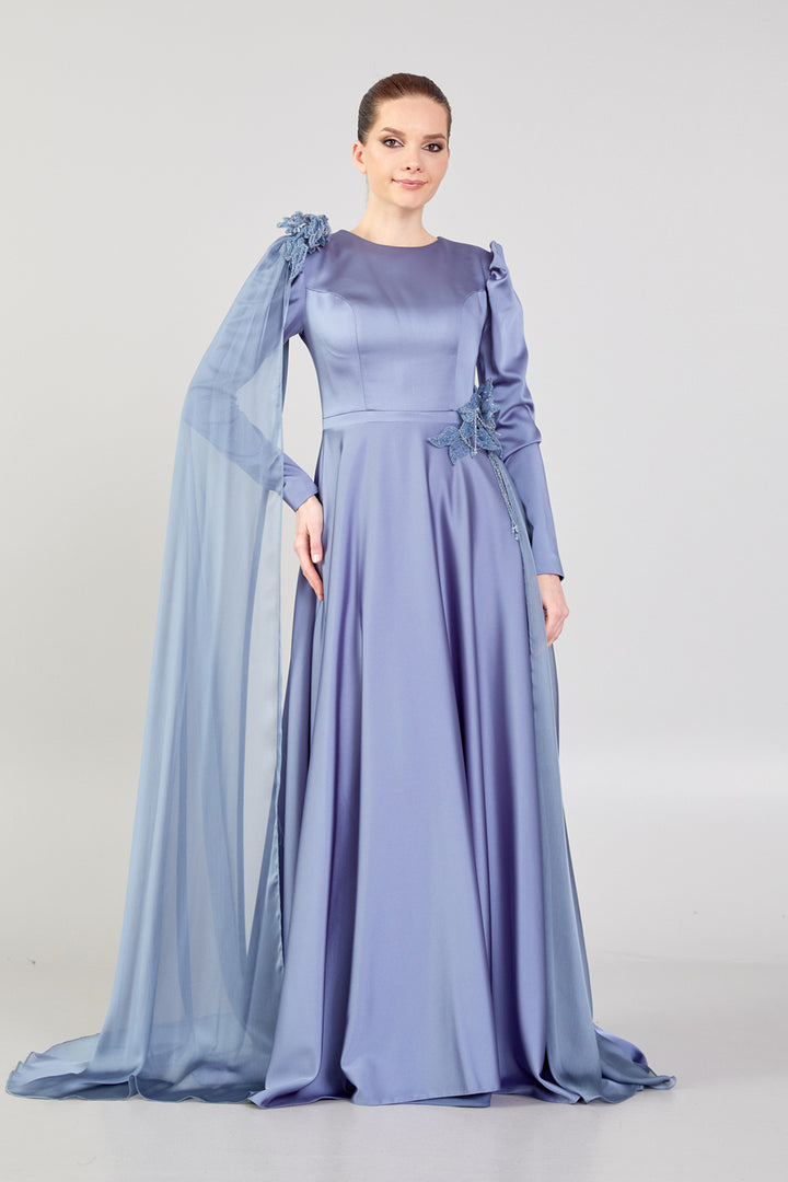 Evening Dress with Waist and Shoulder Detail