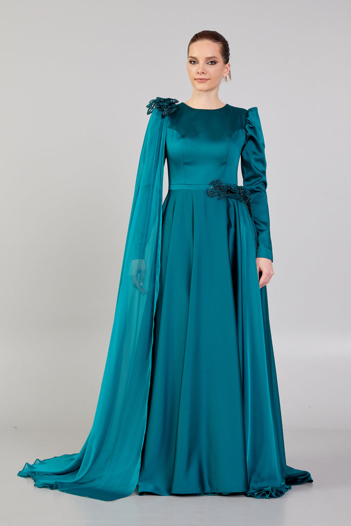 Evening Dress with Waist and Shoulder Detail