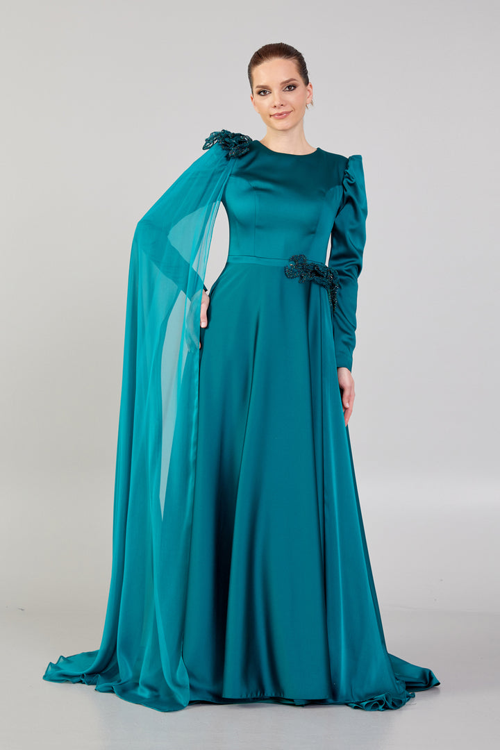 Evening Dress with Waist and Shoulder Detail