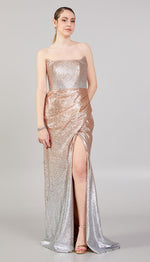 Load image into Gallery viewer, Double Color Glittered Strapless Evening Dress
