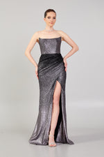 Load image into Gallery viewer, Double Color Glittered Strapless Evening Dress
