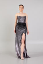 Load image into Gallery viewer, Double Color Glittered Strapless Evening Dress
