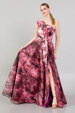 Load image into Gallery viewer, Strapless Patterned Fabric Evening Dress
