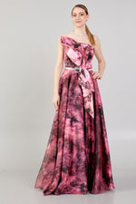 Load image into Gallery viewer, Strapless Patterned Fabric Evening Dress
