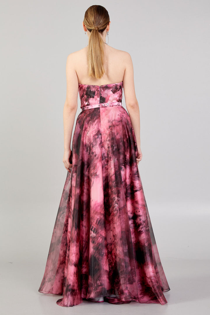 Strapless Patterned Fabric Evening Dress