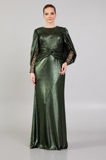 Load image into Gallery viewer, Beaded Neckline Sleeve Detailed Evening Dress
