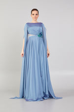 Load image into Gallery viewer, Waist Detailed Chiffon Fabric Evening Dress
