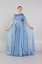 Load image into Gallery viewer, Waist Detailed Chiffon Fabric Evening Dress
